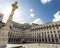 Monument and buildings at Town Hall Square PraÃ§a do Municipio in Lisbon, Portugal