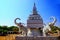 The monument built with ceramic tea cups in the shape of 4 elephants standing around the pagoda,the Chinese  friendship with

Laos