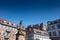 Monument in the central square of Heidelberg. View of the Heidelberg castle.