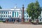 Monument `City of Military Glory` against the background of the city administration building. Velikie Luki