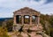 Monument on the Donon mountain peak in the Vosges. Historic sacred place where the rituals of the Celts and Proto-Celts took place