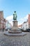 Monument of famous artist Jan Van Eyck on Square Jan van Eyckplein in Bruges, Belgium.