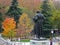 Monument of Francisco de Goya Facing the North Facade of Prado Museum with the Colorful Fall Foliage, Madrid, Spain