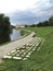 Monument keyboard in the grass on the banks of the Iset River, Yekaterinburg, Russia