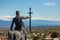 Monument of king Erekle II in Telavi Georgia. Beautiful view of Kakheti landscape from Telavi