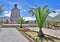 Monument of the Middle of the World and palm trees