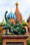 Monument of Minin and Pozharsky at front of St. Basil cathedral on Red Square in Moscow, Russia