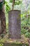 Monument of policeman who died on duty at Cliff Outpost ruins at Zhuilu Old Road in Taroko