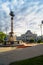 Monument on Riga fountain in the small park in front of the Rizhskiy Railway Station in Moscow.