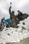 Monument with sandbags to protect against russian shelling in Kyiv