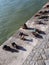 The monument of the shoes on the banks of the River Danube near the Houses of Parliament