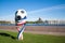 Monument soccer ball and Ribbons of Russian Flag