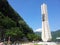 Monument of soyang dame with green mountains and bluse sky in the background