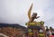 Monument statues of tigers and eagles as location markers in the tourist area of Mount Tangkuban Perahu.