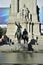 The monument to Cervantes on Plaza de Espana with sculptures of Don Quixote and Sancho Panza. Madrid, Spain