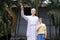 Monument to Croatian Jesuit Missionary Ante Gabric in front of the Catholic Church in Kumrokhali, India