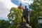 Monument to Emperor Alexander 1 on background of the Komendantskaya Tower of Moscow Kremlin