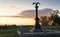 Monument to the engineering troops on the Borodino field at sunset