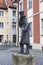 The monument to the famous story-teller Hoffmann with favorite cat Moore on the shoulder, Hoffmann Platz. Bamberg, Bavaria,