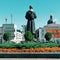 Monument to the famous Ukrainian philosopher Grigory Skovoroda on the square in the historical center of Kyiv, Podil.