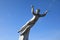 Monument to the first woman cosmonaut Valentina Tereshkova against the sky in the Altai territory of Russia