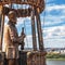 Monument to Jules Verne and the Balloon in Nizhny Novgorod, Russia on the bank of the Oka