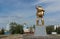 Monument to Lenin in Zadonsk town center on Zadonsky monastery background. Lipetsk Oblast, Russia