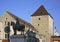 Monument to Ludwig I and church of St. Ulrich in Regensburg. Bavaria. Germany