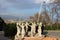 Monument to the National Dance of Catalonia Sardana on Mount Montjuic with a view of Barcelona