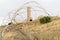 Monument to the Negev Brigade in Beer Sheva, Israel, seen through the barbed wire