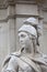 Monument to Queen Anne in front of the St Paul`s Cathedral, sculpture on a pedestal, London, United Kingdom.