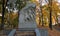 Monument to shot football players of Dynamo Kyiv in Mariinsky Park. Autumn day