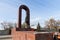 Monument to soldiers-internationalists in a distorted perspective on the street of the Krasnoyarsk city . Architect S.Gerashchenko