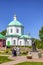 Monument to St. Martyr Cornelius, Abbot of the Pskov-Pechersky Monastery. Tourists at the monument