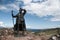 Monument to a vagabond on the shore of Lake Baikal