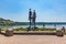 Monument to the victims of fascism in Novi Sad, Serbia, Petrovaradin fortress and Danube`s shore