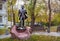 Monument to the writer Turgenev on Ostozhenka street in Moscow. Caption: monument to Turgenev