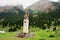 Monument to Yuri Gagarin at the foot of mountains