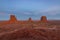 Monument Valley Landscape at Sunset - West Mitten Butte, East Mitten Butte and Merrick Butte