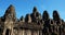 Monumental ancient temple of Bayon in Cambodia. Medieval temple in Indochina. Architectural art of ancient civilizations. Bayon