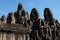 Monumental ancient temple of Bayon in Cambodia. Medieval temple in Indochina. Architectural art of ancient civilizations. Bayon