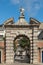 Monumental entrance gate to central castle square, Dublin Ireland.