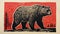 Monumental Woodblock Print Of A Bear In Light Red And Dark Bronze