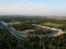 Monza Italy race track aerial view at sunset