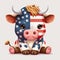 Moo-riffic in Red, White, and Blue: Kawaii Cow with American Flag, Isolated on White Background - Generative AI