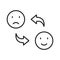 Mood Changes Line Icon. Happy Smile Change to Sad Face Linear Pictogram. Bipolar Emoticon Expression Outline Symbol