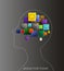 Mood concept, digital mood concept, different face icons create a brain in human profile, mood for today,