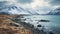 Moody Arctic Fjord: Snow Covered Mountains And Water In Hermosa Beach