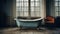 Moody Atmosphere: An Old Blue Bathtub In A Dutch Tradition Room