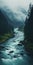 Moody And Atmospheric River Flowing Through A Forest